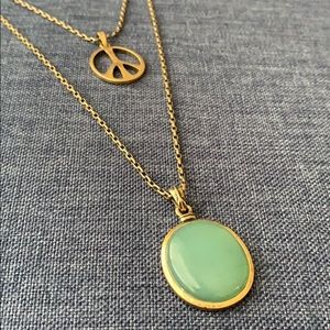 Lucky Brand Gold Stone and Peace Sign Necklace